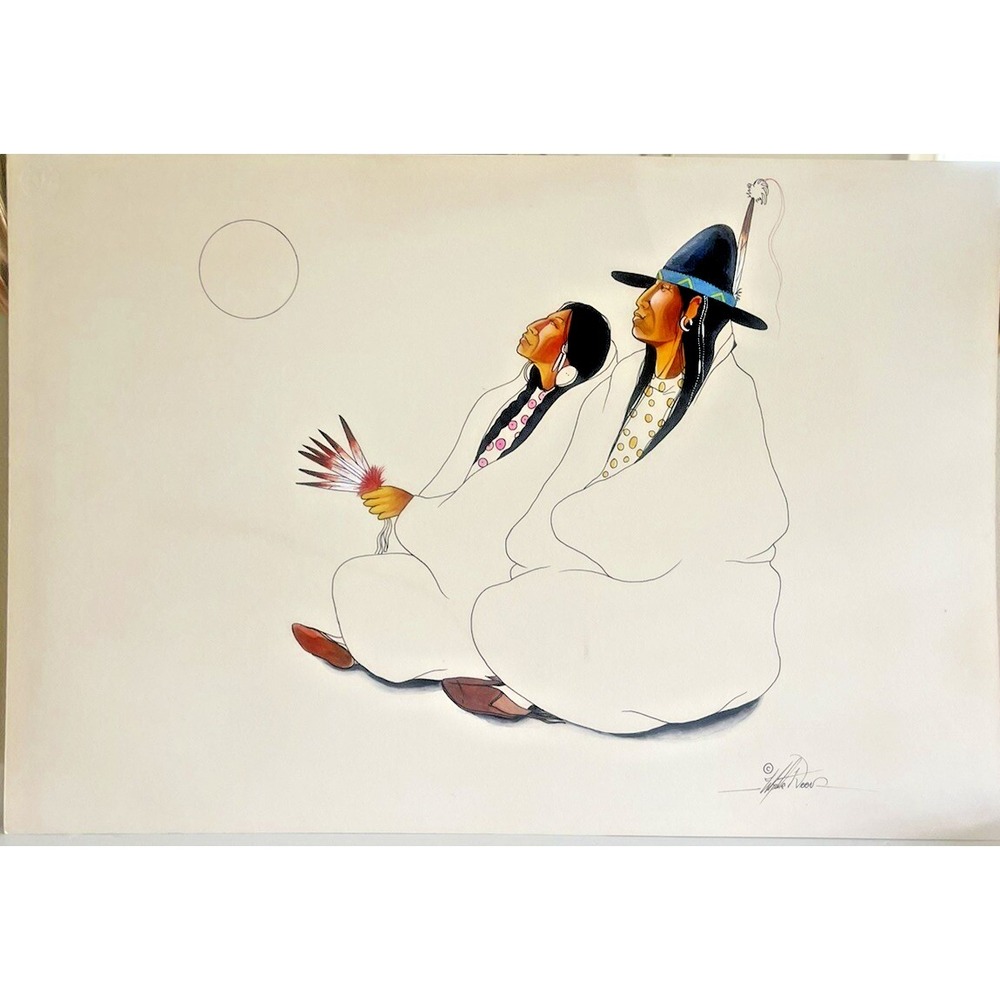 VTG Navajo Prayer Songs Print On Thick Board Paper Print Signed Gary Deer White